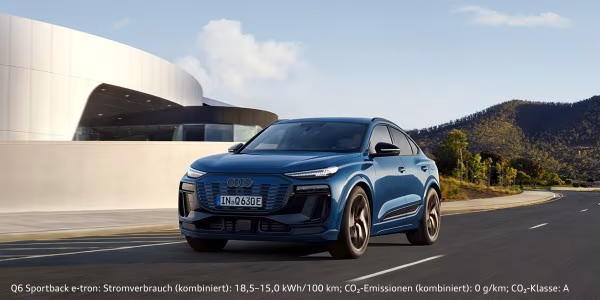 Audi Q6 etron weiß während der Fahrt Audi Q6 e-tron