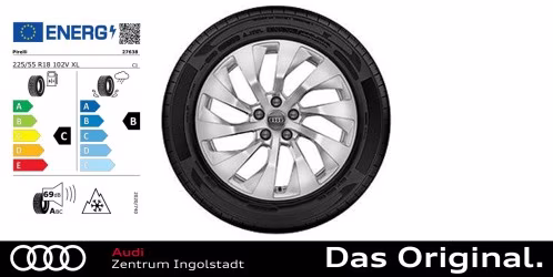 Original Audi A7 Sportback (4K) 18 Zoll Winterkomplettradsatz 10-Arm-Turbine, brillantsilber 8,0Jx18, Winterreifen 225/55 R18 102V XL Pirelli Sottozero3 AO