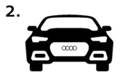 schwarzes Audifahrzeug Icon von Vorne auf weißen Hintergrund