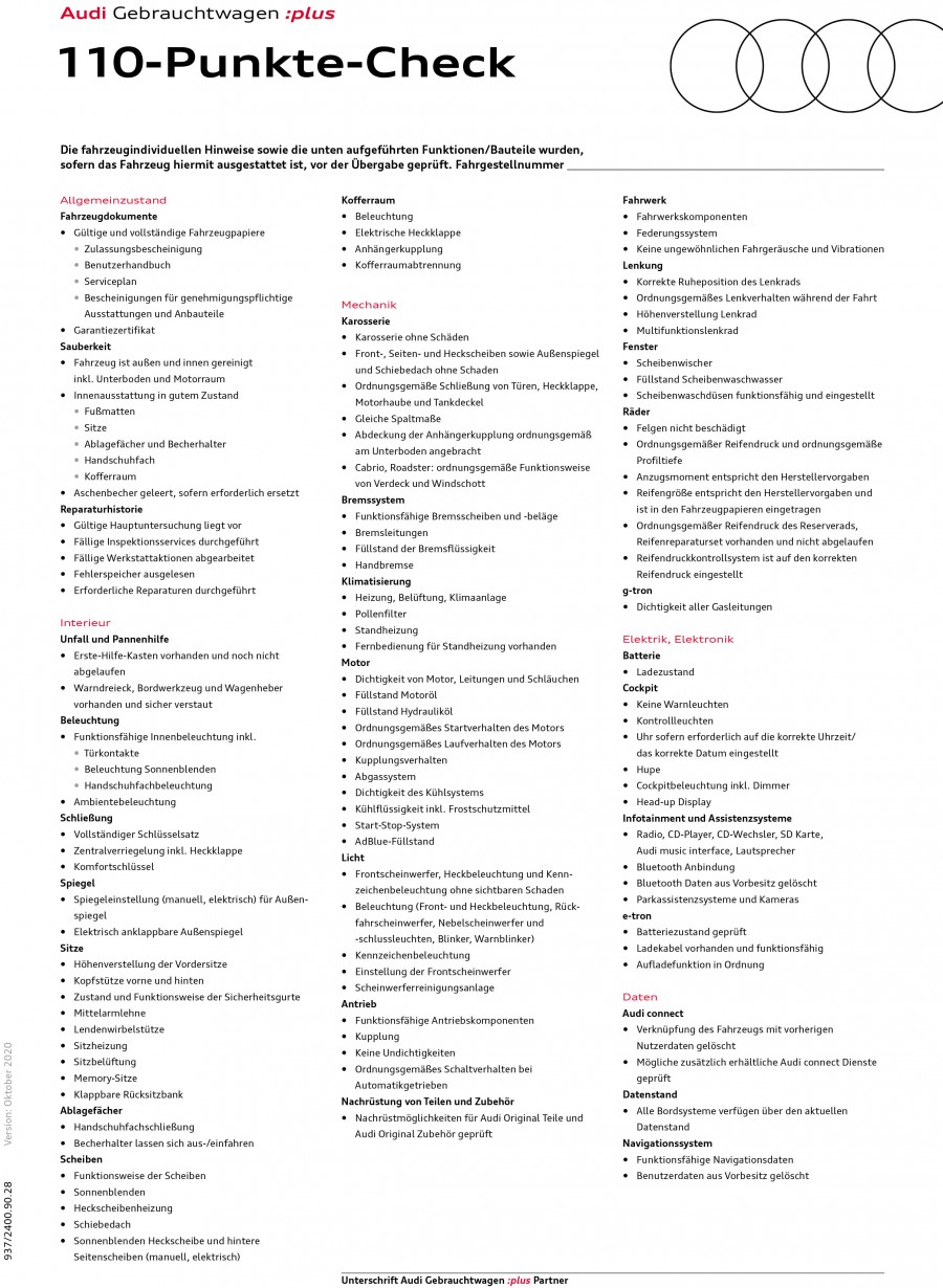 Audi Gebrauchtwagen 110 Punkte Check