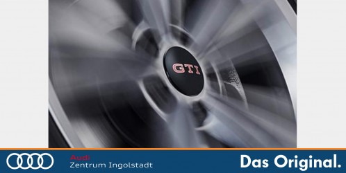 Original VW Nabenkappe für LM-Felge GTI-Logo, dynamisch, mit stehendem Logo im Fahrbetrieb 000071213E