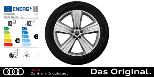 Original Audi Q7 / SQ7 (4M) Winterkomplettradsatz Rad, 5-Arm-Crena brillantsilber, 20 Zoll 255/50 R20 109H XL Bridgestone Blizzak LM-80 EVO
