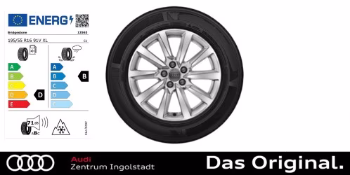 Original Audi A1 Sportback (GB) Winterkomplettradsatz 10-Speichen-Design Bridgestone Blizzak LM001 AO, 6,5 J x 16, 195/55 R 16 91V XL