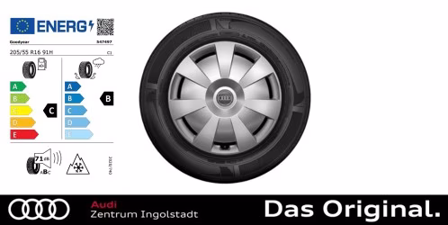 Original Audi A3 8Y Winterkomplettradsatz mit Radvollblende 205/55 R 16 91H Goodyear Ultragrip Performance Gen 1 AO, 6,5x16