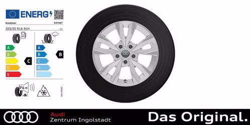 Original Audi A3 8Y Winterkomplettradsatz 5-V-Speichen-Acumen 205/55 R16 91H Goodyear Ultragrip Performance Gen 1 AO, 6,5x16