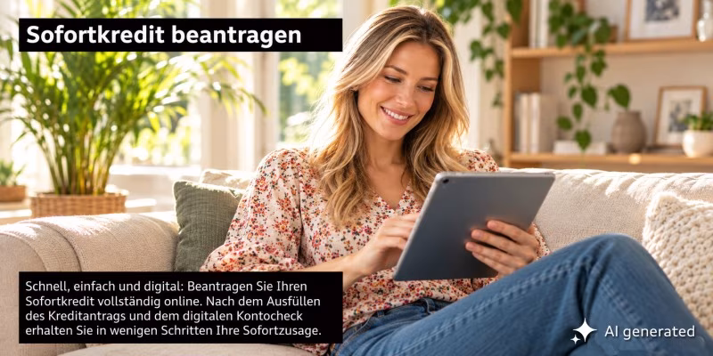 Entspannte Frau beantragt Sofortkredit - AI genrated